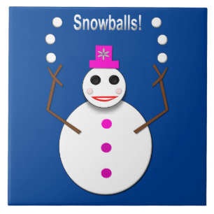 Kerstdame Juggling Snowball Funny Tegeltje