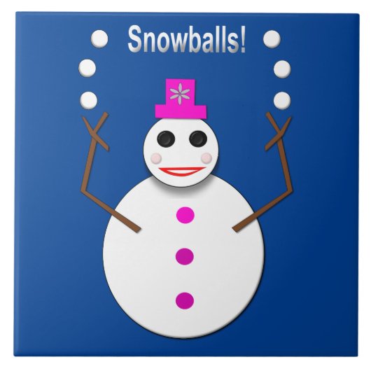 Kerstdame Juggling Snowball Funny Tegeltje (Voorkant)