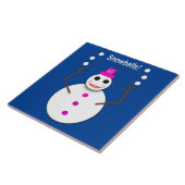 Kerstdame Juggling Snowball Funny Tegeltje (Zijkant)