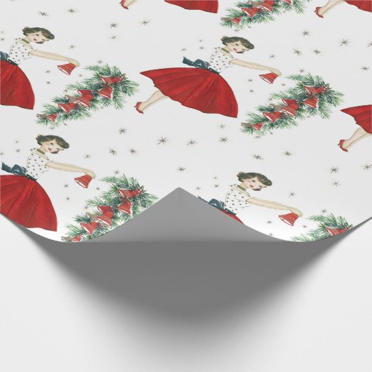 kerstdame Retro Cadeaupapier (Hoek)