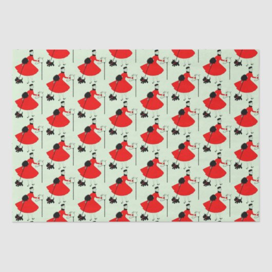 Kerstdame van 1950 met hond Wrapping Pape Tissuepapier (Voorkant)