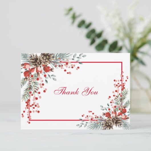 Kerstdank Met rode bessen Bedankkaart (Staand voorkant)
