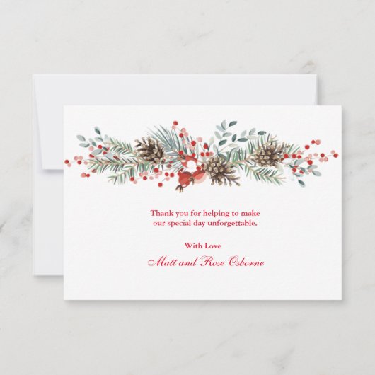 Kerstdank Met rode bessen Bedankkaart (Achterkant)