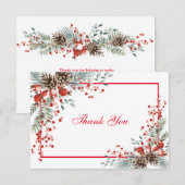 Kerstdank Met rode bessen Bedankkaart (Voorkant / Achterkant)