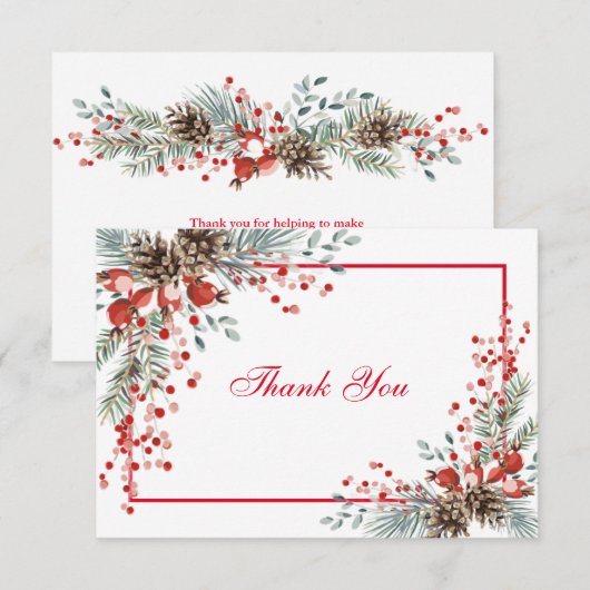 Kerstdank Met rode bessen Bedankkaart (Voorkant / Achterkant)