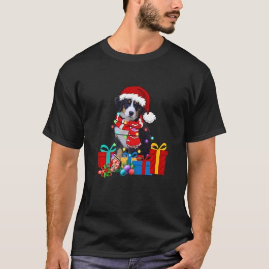 Kerstdans Bernese Mountain Dog Xmas lights Santa H T-shirt (Voorkant)