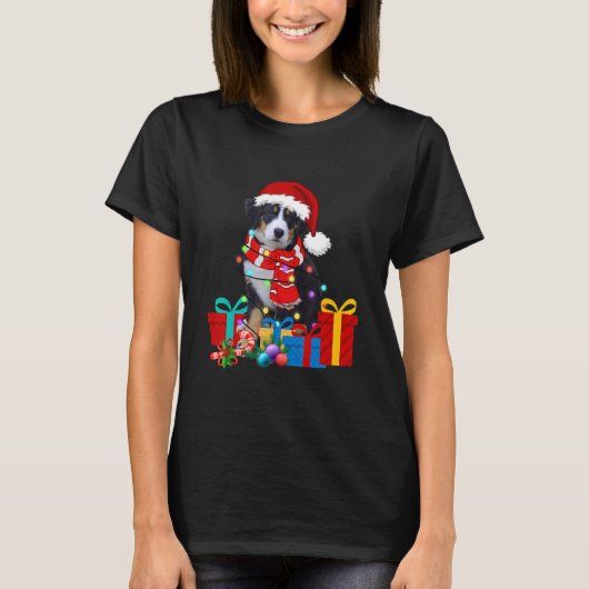 Kerstdans Bernese Mountain Dog Xmas lights Santa H T-shirt (Voorkant)