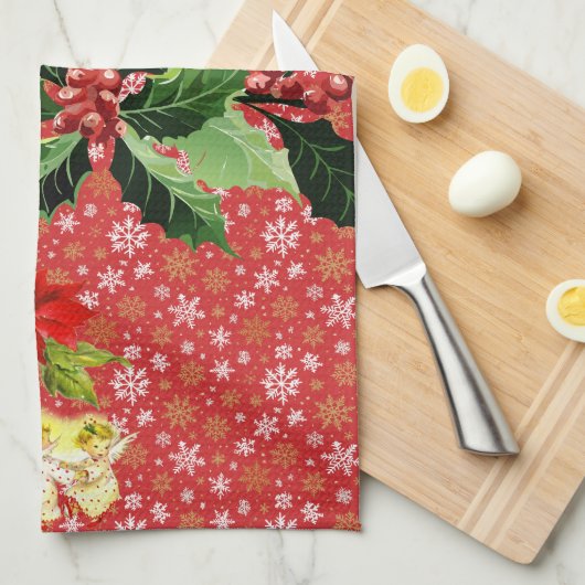 Kerstdansen Baby Angels op sneeuwvlokken Theedoek (Quarter Fold)