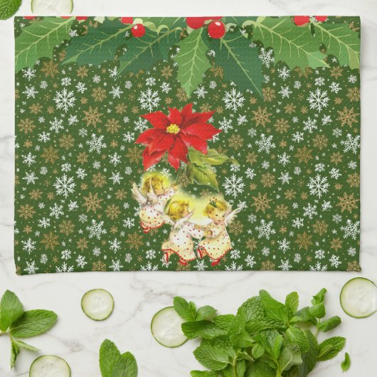 Kerstdansen Baby Angels op sneeuwvlokken Theedoek (Gevouwen)