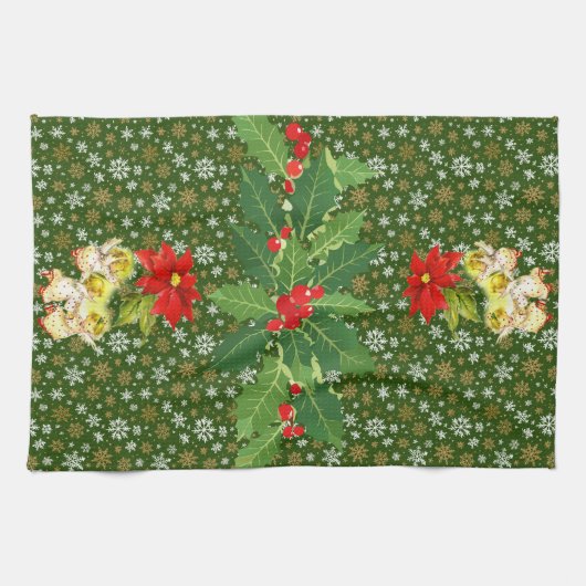 Kerstdansen Baby Angels op sneeuwvlokken Theedoek (Horizontaal)