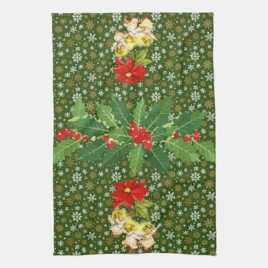 Kerstdansen Baby Angels op sneeuwvlokken Theedoek (Verticaal)