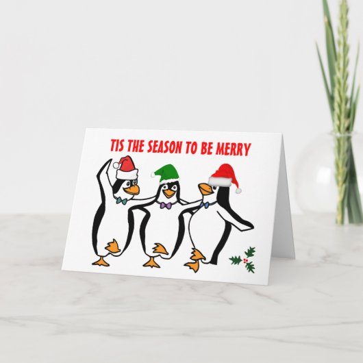 Kerstdansen pinguïns dit seizoen om vrolijk te zij feestdagen kaart (Voorkant)
