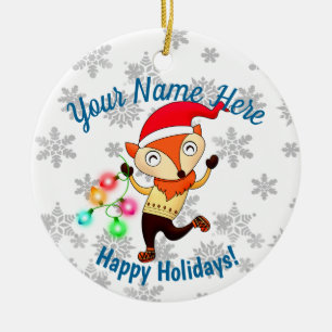 Kerstdansende fox, aangepast keramisch ornament