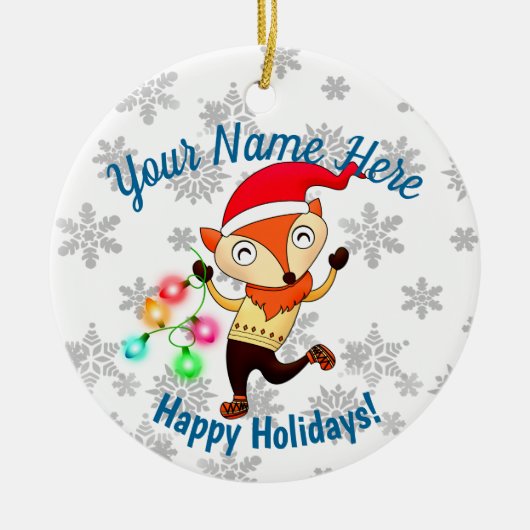 Kerstdansende fox, aangepast keramisch ornament (Voorkant)