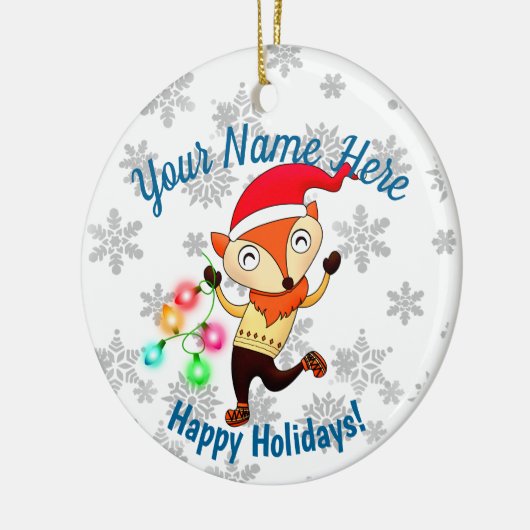 Kerstdansende fox, aangepast keramisch ornament (Links)