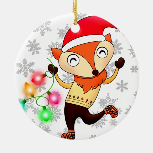 Kerstdansende fox, aangepast keramisch ornament (Achterkant)