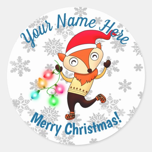 Kerstdansende fox, aangepast ronde sticker (Voorkant)
