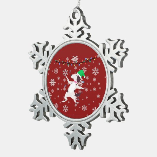 Kerstdansende hond tin sneeuwvlok ornament (Rechts)