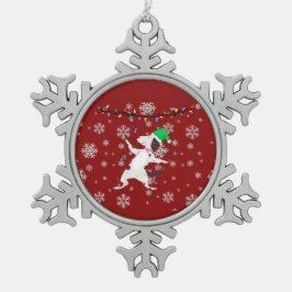 Kerstdansende hond tin sneeuwvlok ornament