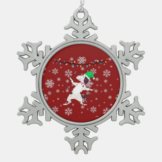 Kerstdansende hond tin sneeuwvlok ornament (Voorkant)