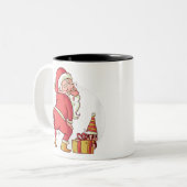 Kerstdansende twerkende santa claus elf pyjama tweekleurige koffiemok (Voorkant links)