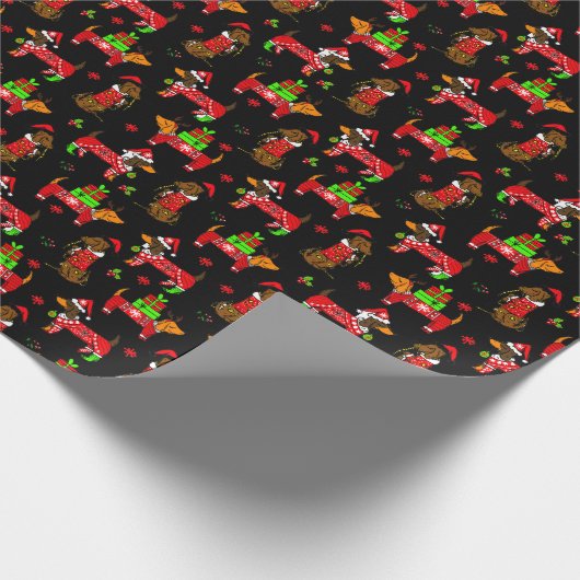 kerstdaschunds cadeaupapier (Hoek)