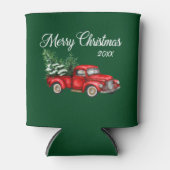 Kerstdatum Waterverf  Red Truck Green Blikjeskoeler (Voorkant)