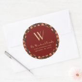 Kerstdeco Pattern Burgundy Gold Adres Ronde Sticker (Envelop)