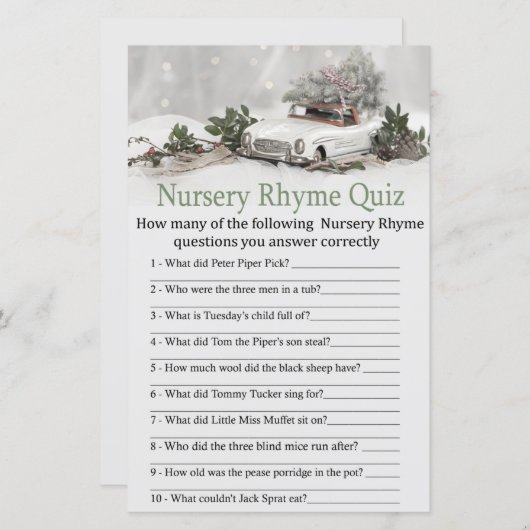 kerstdecor-auto Nursery Rhyme Quiz baby shower (Voorkant / Achterkant)