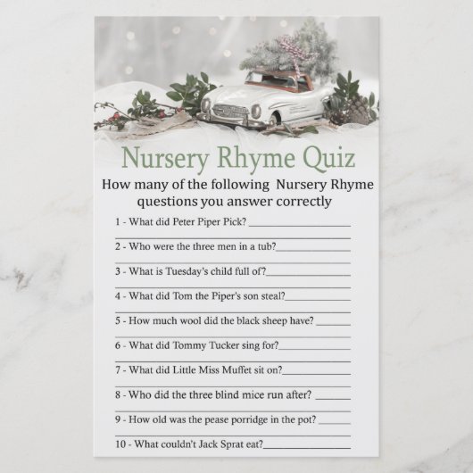 kerstdecor-auto Nursery Rhyme Quiz baby shower (Voorkant)