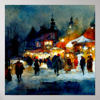 Kerstdecor Waterverf Art Winter Holiday Gift Poster