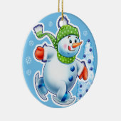 Kerstdecoratie dubbel Sneeuwmannen Sneeuwsporten Keramisch Ornament (Rechts)