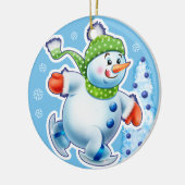 Kerstdecoratie dubbel Sneeuwmannen Sneeuwsporten Keramisch Ornament (Links)