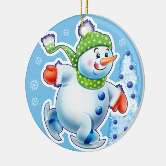 Kerstdecoratie dubbel Sneeuwmannen Sneeuwsporten Keramisch Ornament (Links)