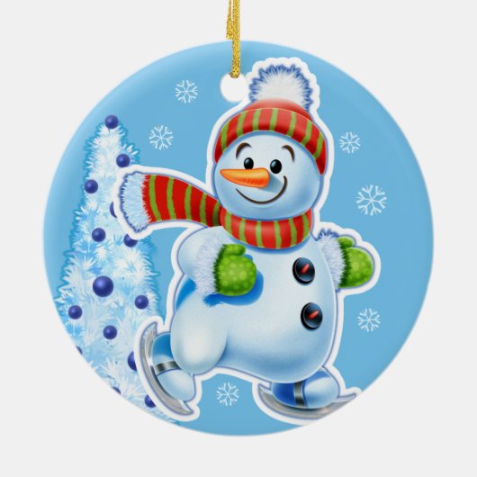 Kerstdecoratie dubbel Sneeuwmannen Sneeuwsporten Keramisch Ornament (Achterkant)