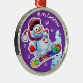 Kerstdecoratie dubbel Sneeuwmannen Sneeuwsporten Metalen Ornament (Rechts)