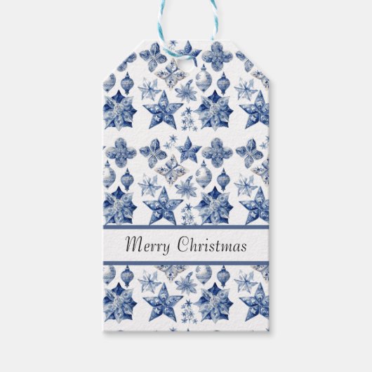 Kerstdecoratie in Delfts Blauw aanpasbaar Cadeaulabel (Voorkant)