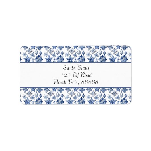 Kerstdecoratie in Delfts Blauw aanpasbaar Etiket (Voorkant)