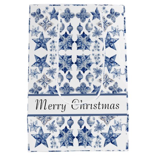 Kerstdecoratie in Delfts Blauw aanpasbaar Medium Cadeauzakje (Achterkant)