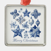Kerstdecoratie in Delfts Blauw aanpasbaar Metalen Ornament (Voorkant)