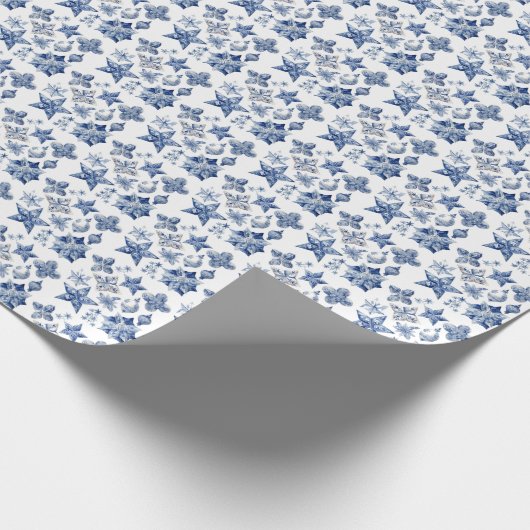 Kerstdecoratie in Delfts Blauw Metaal Ornament Cadeaupapier (Hoek)