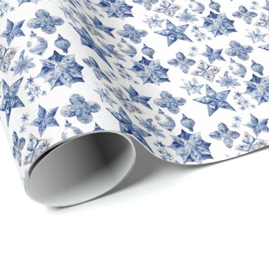 Kerstdecoratie in Delfts Blauw Metaal Ornament Cadeaupapier (Rol Hoek)
