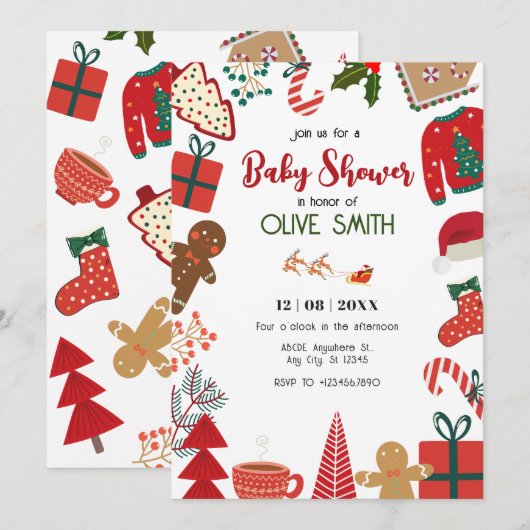 Kerstdecoratie leuk baby shower kaart (Voorkant / Achterkant)