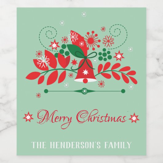 Kerstdecoratie met bel wijn etiket (Enkel label)