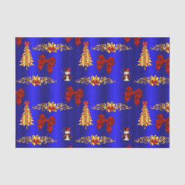 Kerstdecoratie op blauw tissuepapier