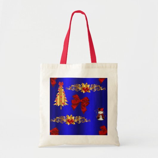 Kerstdecoratie op blauw tote bag (Voorkant)