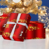 Kerstdecoratie op rood cadeaupapier