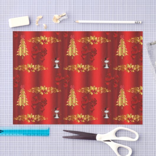 Kerstdecoratie op rood tissuepapier (Craft)