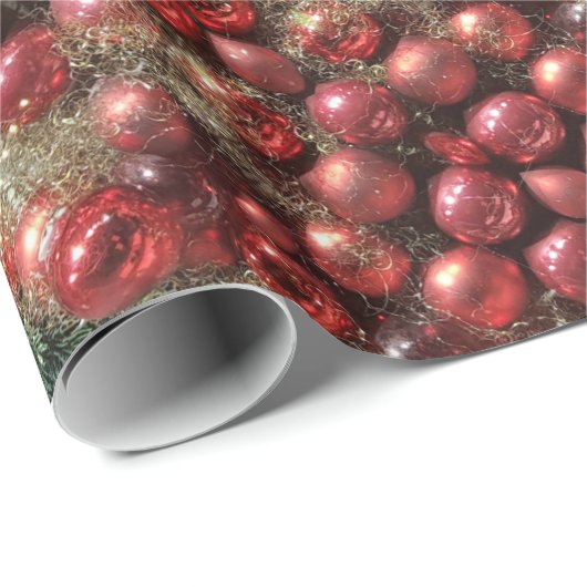 Kerstdecoratie Red Baubles Fir Kaleidoscopic Cadeaupapier (Rol Hoek)
