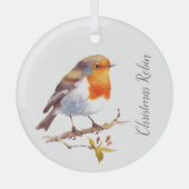 Kerstdecoratie - Robin Waterverven Glas Ornament (Voorkant)